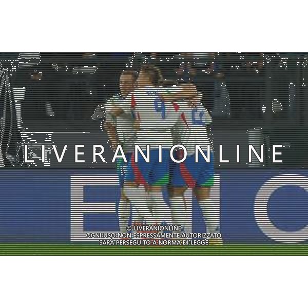 TVEM October 10, 2024 in Roma, Italy. Italy vs Belgium, UEFA Nations League 2024/25 League A Group A2 match - Olympic Stadium. In the pic: Andrea Cambiaso of Italy celebrates after scoring a goal with teammates foto emmanuele mastrodonato-ag aldo liverani sas