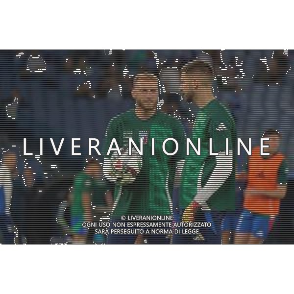 TVEM October 10, 2024 in Roma, Italy. Italy vs Belgium, UEFA Nations League 2024/25 League A Group A2 match - Olympic Stadium. In the pic: Michele Di Gregorio of Italy and Guglielmo Vicario of Italy foto emmanuele mastrodonato-ag aldo liverani sas