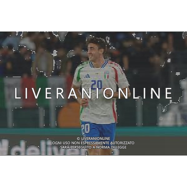 TVEM October 10, 2024 in Roma, Italy. Italy vs Belgium, UEFA Nations League 2024/25 League A Group A2 match - Olympic Stadium. In the pic: Andrea Cambiaso of Italy smiles after scoring foto emmanuele mastrodonato-ag aldo liverani sas