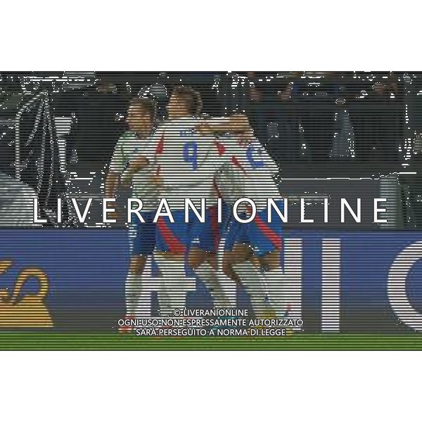 TVEM October 10, 2024 in Roma, Italy. Italy vs Belgium, UEFA Nations League 2024/25 League A Group A2 match - Olympic Stadium. In the pic: Andrea Cambiaso of Italy celebrates after scoring a goal with teammates foto emmanuele mastrodonato-ag aldo liverani sas