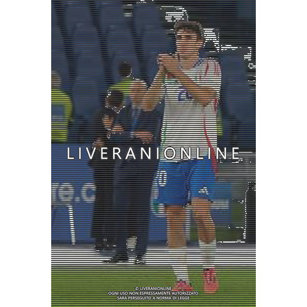 TVEM October 10, 2024 in Roma, Italy. Italy vs Belgium, UEFA Nations League 2024/25 League A Group A2 match - Olympic Stadium. In the pic: Andrea Cambiaso of Italy greet the fans foto emmanuele mastrodonato-ag aldo liverani sas