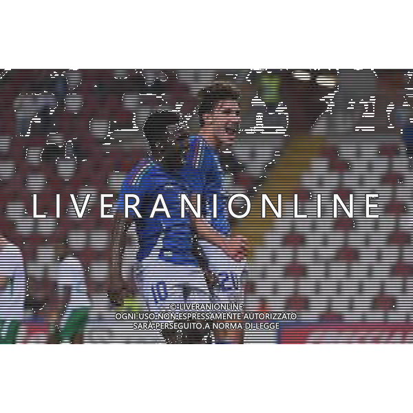 TVRG Italia vs Repubblica d’Irlanda nella foto Cesare Casadei (Italia) e sulla SX Wilfried Gnonto (Italia) esultanza dopo il gol dell\'1 a 0 Trieste 15-10-2024 Stadio Nereo Rocco Campionato Europeo UEFA Under21 Girone di qualificazione Gruppo A - 10a giornata foto Roberto Garavaglia/Agenzia Aldo Liverani sas