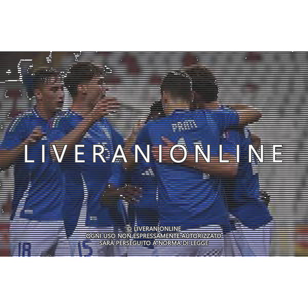 TVRG Italia vs Repubblica d’Irlanda nella foto esultanza Italia dopo il gol dell\'1 a 0 Trieste 15-10-2024 Stadio Nereo Rocco Campionato Europeo UEFA Under21 Girone di qualificazione Gruppo A - 10a giornata foto Roberto Garavaglia/Agenzia Aldo Liverani sas