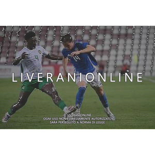 TVRG Italia vs Repubblica d’Irlanda nella foto James Abankwah (Repubblica d\'Irlanda) e Giovanni Fabbian (Italia) Trieste 15-10-2024 Stadio Nereo Rocco Campionato Europeo UEFA Under21 Girone di qualificazione Gruppo A - 10a giornata foto Roberto Garavaglia/Agenzia Aldo Liverani sas