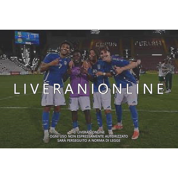TVRG Italia vs Repubblica d’Irlanda nella foto esultanza finale Italia, da SX Cher Ndour (Italia), Wilfried Gnonto (Italia), Luca Koleosho (Italia) e Cesare Casadei (Italia) Trieste 15-10-2024 Stadio Nereo Rocco Campionato Europeo UEFA Under21 Girone di qualificazione Gruppo A - 10a giornata foto Roberto Garavaglia/Agenzia Aldo Liverani sas