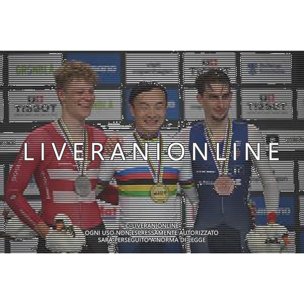 17-10-2024 World Championships Elite Track; Giornata 02; 2024, Japan; 2024, Danimarca; 2024, France; Kuboki, Kazushige; Hansen, Tobias; Petit, Clement; Velodromo Ballerup; ©SIROTTI/AGENZIA ALDO LIVERANI SAS