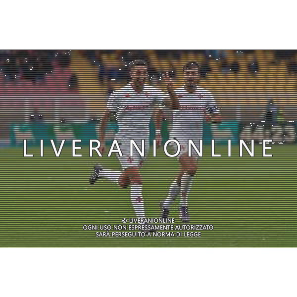 TVEM October 20, 2024 Lecce, Italy - US Lecce vs ACF Fiorentina - Italian soccer serie A 2024/25 - Via Del Mare Stadium. In the pic: Danilo Cataldi of Fiorentina celebrates after scoring a goal foto emmanuele mastrodonato-ag aldo liverani sas