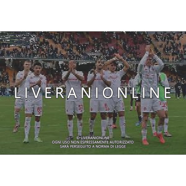 TVEM October 20, 2024 Lecce, Italy - US Lecce vs ACF Fiorentina - Italian soccer serie A 2024/25 - Via Del Mare Stadium. In the pic: TVEM October 18, 2024 Bari, Italy - SSC Bari vs US Catanzaro - Italian soccer serie B 2024/25 - San Nicola Stadium. In the pic: the Fiorentina players applauds fans foto emmanuele mastrodonato-ag aldo liverani sas
