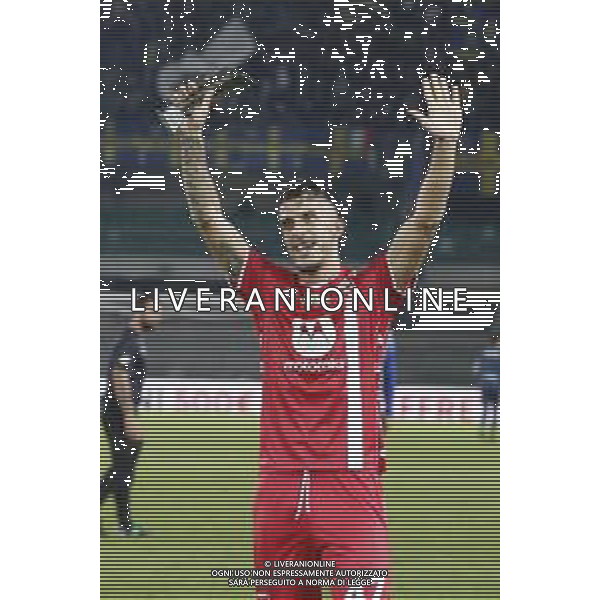 Dany Mota Carvalho of AC Monza jubilates at the end of Hellas Verona FC vs AC Monza, 8° Serie A Enilive 2024-25 game at Marcantonio Bentegodi Stadium in Verona (VR), Italy, on October 21, 2024. (Photo by Davide Casentini) AG ALDO LIVERANI SAS