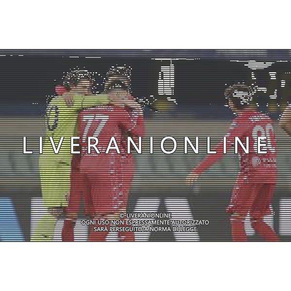 Monza players celebrate the victory at the end of Hellas Verona FC vs AC Monza, 8° Serie A Enilive 2024-25 game at Marcantonio Bentegodi Stadium in Verona (VR), Italy, on October 21, 2024. (Photo by Davide Casentini) AG ALDO LIVERANI SAS