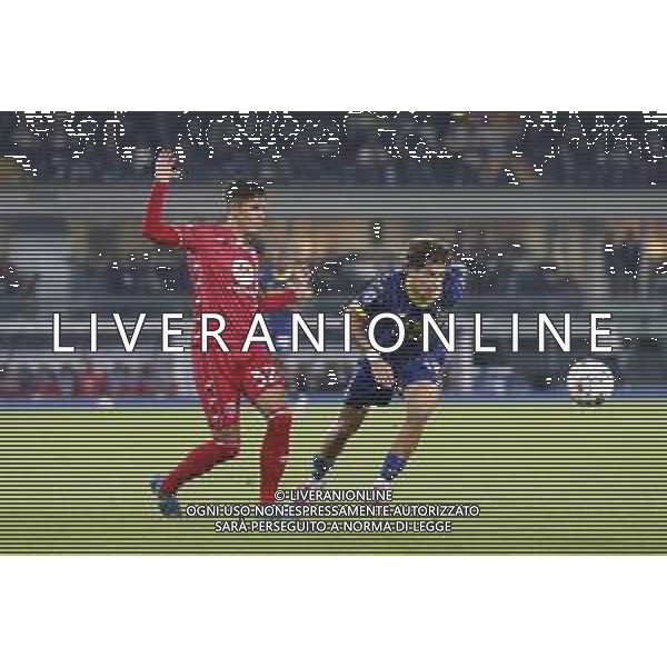 Matteo Pessina of AC Monza battle for the ball with Domagoj Bradaric of Hellas Verona FC during Hellas Verona FC vs AC Monza, 8° Serie A Enilive 2024-25 game at Marcantonio Bentegodi Stadium in Verona (VR), Italy, on October 21, 2024. (Photo by Davide Casentini) AG ALDO LIVERANI SAS