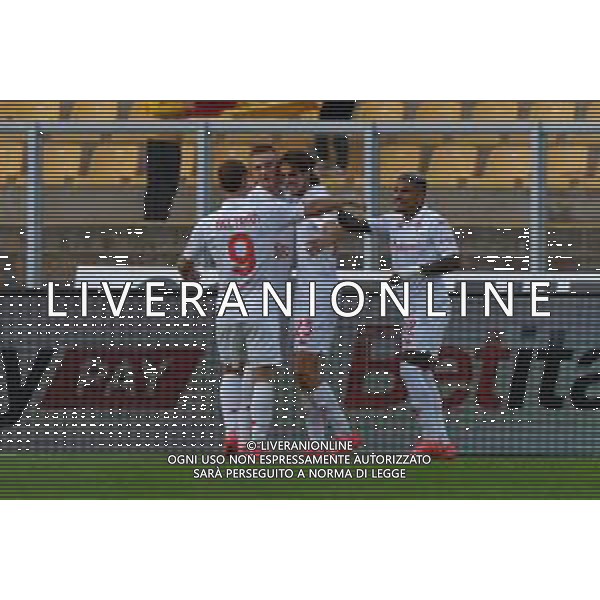 TVEM October 20, 2024 Lecce, Italy - US Lecce vs ACF Fiorentina - Italian soccer serie A 2024/25 - Via Del Mare Stadium. In the pic: Andrea Colpani of Fiorentina celebrates after scoring a goal with teammates foto emmanuele mastrodonato-ag aldo liverani sas