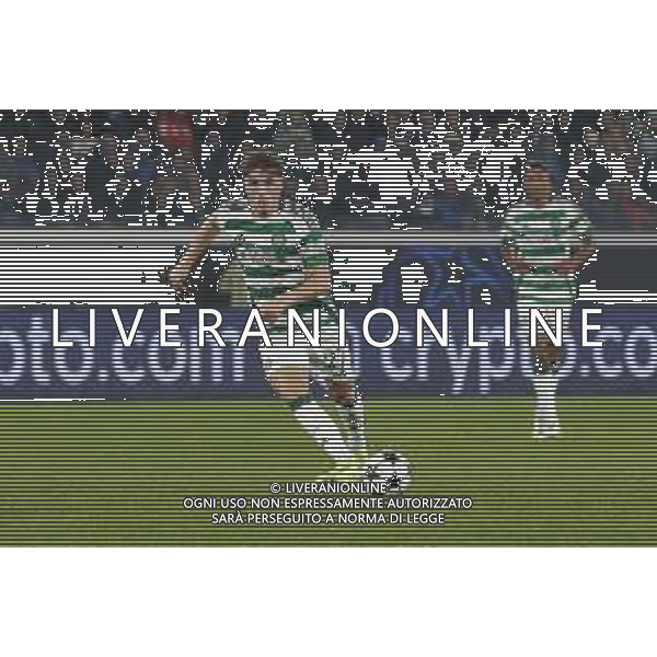 Arne Engels of Celtic FC play the ball during Atalanta BC vs Celtic FC, 3° round of Chanpions League 2024-25, game at Gewiss stadium in Bergamo (BG), Italy, on October 23, 2024. (Photo by Davide Casentini) AG ALDO LIVERANI SAS