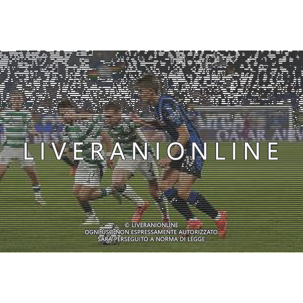 Charles De Ketelaere of Atalanta BC. competes for the ball with Alistair Johnston of Celtic FC during Atalanta BC vs Celtic FC, 3° round of Champions League 2024-25, game at Gewiss stadium in Bergamo (BG), Italy, on October 23, 2024. (Photo by Davide Casentini) /AGENZIA ALDO LIVERANI SAS