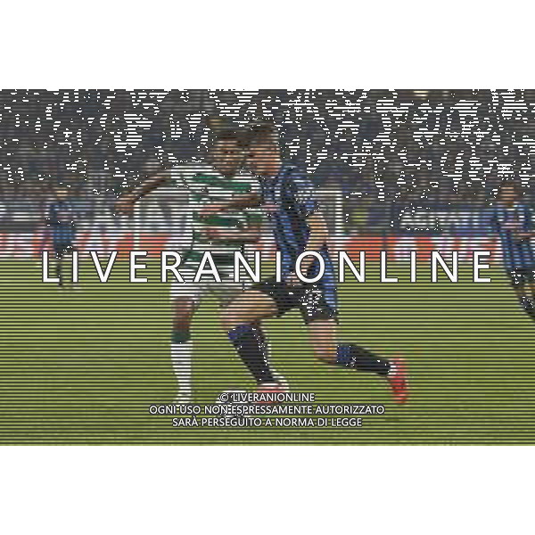 Charles De Ketelaere of Atalanta BC. competes for the ball with Auston Trusty of Celtic FC during Atalanta BC vs Celtic FC, 3° round of Champions League 2024-25, game at Gewiss stadium in Bergamo (BG), Italy, on October 23, 2024. (Photo by Davide Casentini) /AGENZIA ALDO LIVERANI SAS