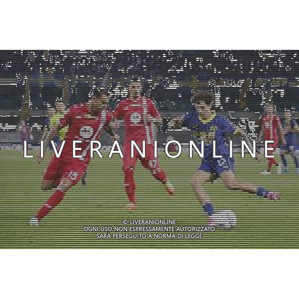 Domagoj Bradaric of Hellas Verona FC battle for the ball with Pedro Pereira of AC Monza during Hellas Verona FC vs AC Monza, 8° Serie A Enilive 2024-25 game at Marcantonio Bentegodi Stadium in Verona (VR), Italy, on October 21, 2024. (Photo by Davide Casentini) /AGENZIA ALDO LIVERANI SAS
