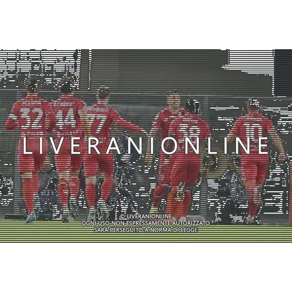 Dany Mota Carvalho of AC Monza and Monza players jubilates after scoring the goal during Hellas Verona FC vs AC Monza, 8° Serie A Enilive 2024-25 game at Marcantonio Bentegodi Stadium in Verona (VR), Italy, on October 21, 2024. (Photo by Davide Casentini) /AGENZIA ALDO LIVERANI SAS