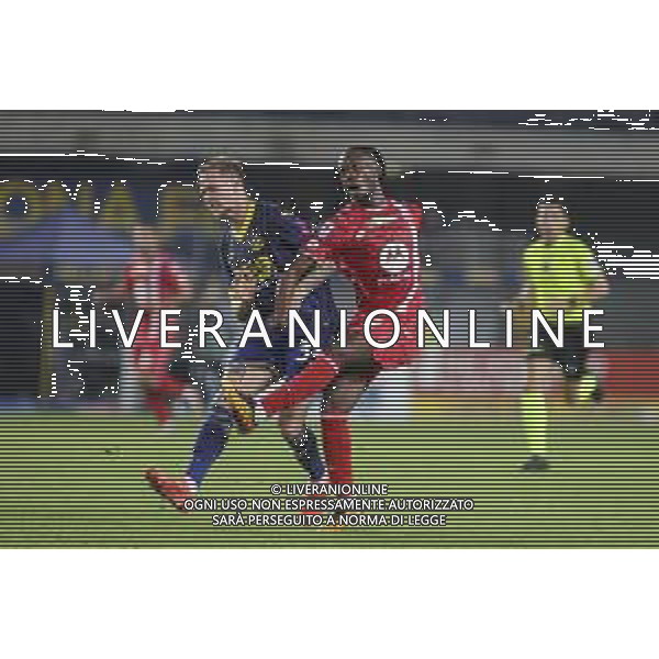 Ondrej Duda of Hellas Verona FC battle for the ball with Warren Bondo of AC Monza during Hellas Verona FC vs AC Monza, 8° Serie A Enilive 2024-25 game at Marcantonio Bentegodi Stadium in Verona (VR), Italy, on October 21, 2024. (Photo by Davide Casentini) /AGENZIA ALDO LIVERANI SAS
