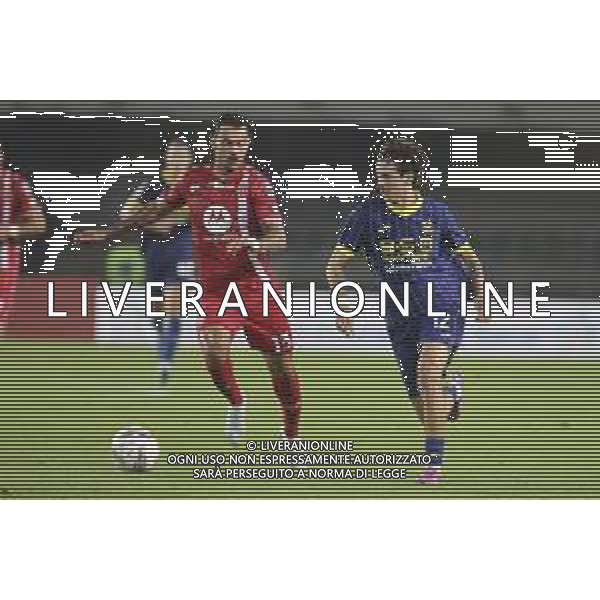 Domagoj Bradaric of Hellas Verona FC competes for the ball with Pedro Pereira of AC Monza during Hellas Verona FC vs AC Monza, 8° Serie A Enilive 2024-25 game at Marcantonio Bentegodi Stadium in Verona (VR), Italy, on October 21, 2024. (Photo by Davide Casentini) /AGENZIA ALDO LIVERANI SAS