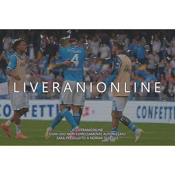 TVEM October 26, 2024 Napoli, Italy - SSC Napoli vs US Lecce - Italian soccer serie A 2024/25 - Diego Armando Maradona Stadium. In the pic: Giovanni Di Lorenzo of SSC Napoli celebrates the victory with Alessandro Buongiorno of SSC Napoli @Emmanuele Mastrodonato/AGENZIA ALDO LIVERANI SAS