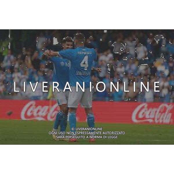 TVEM October 26, 2024 Napoli, Italy - SSC Napoli vs US Lecce - Italian soccer serie A 2024/25 - Diego Armando Maradona Stadium. In the pic: Giovanni Di Lorenzo of SSC Napoli celebrates the victory with Alessandro Buongiorno of SSC Napoli foto emmanuele mastrdonato-ag aldo liverani sas