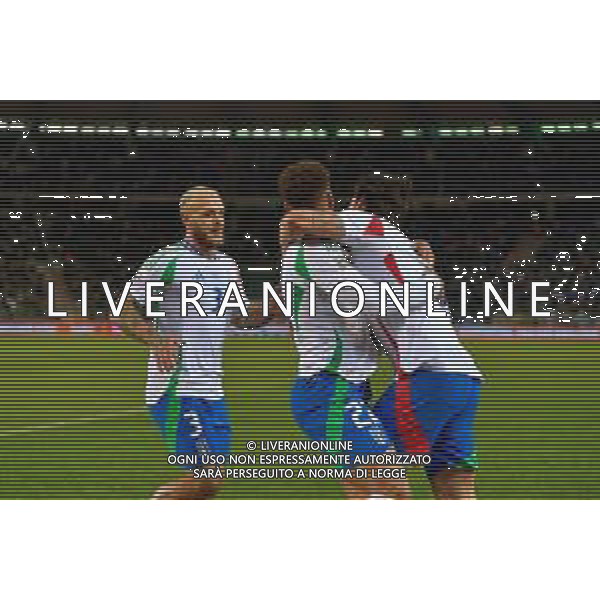 TVEM November 14, 2024 Brussels, Belgium - Belgium vs Italy - UEFA Nations League 2024/25, League A Group A2 match - King Baudouin Stadium. In the pic: Sandro Tonali of Italy celebrates after scoring a goal with teammates foto emmanuele-mastrodonato-ag aldo liiverani sas