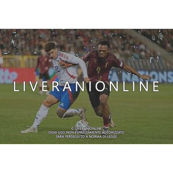 TVEM November 14, 2024 Brussels, Belgium - Belgium vs Italy - UEFA Nations League 2024/25, League A Group A2 match - King Baudouin Stadium. In the pic: Giovanni Di Lorenzo of Italy in action against Lois Openda of Belgium foto emmanuele mastrodonato-ag aldo liverani sas