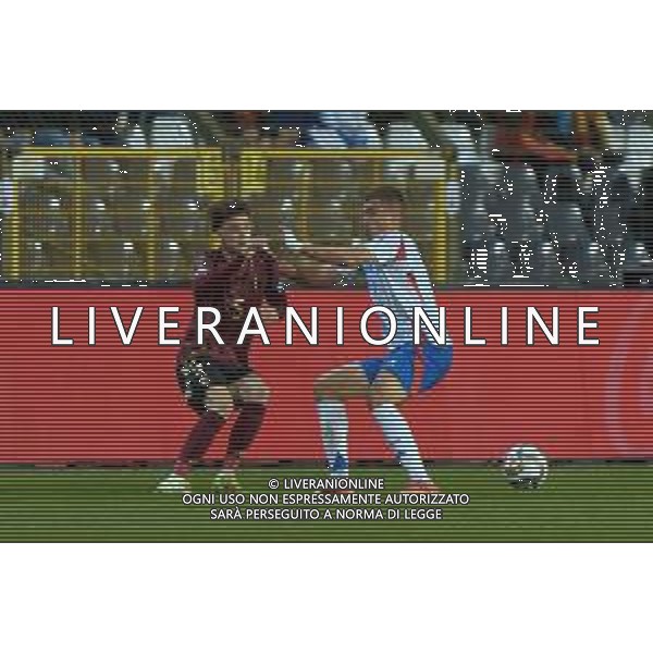 TVEM November 14, 2024 Brussels, Belgium - Belgium vs Italy - UEFA Nations League 2024/25, League A Group A2 match - King Baudouin Stadium. In the pic: Maxim De Cuyper of Belgium in action against Alessandro Buongiorno of Italy foto emmanuele mastrodonato-ag aldo liverani sas