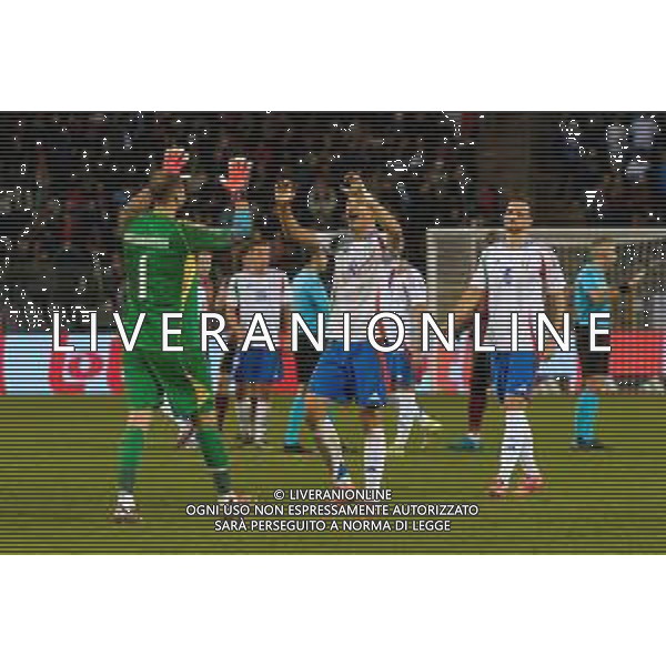 TVEM November 14, 2024 Brussels, Belgium - Belgium vs Italy - UEFA Nations League 2024/25, League A Group A2 match - King Baudouin Stadium. In the pic: Alessandro Buongiorno of Italy and Gianluigi Donnarumma of Italy celebrates the victory foto emmanuele mastrodonato-ag aldo liverani sas
