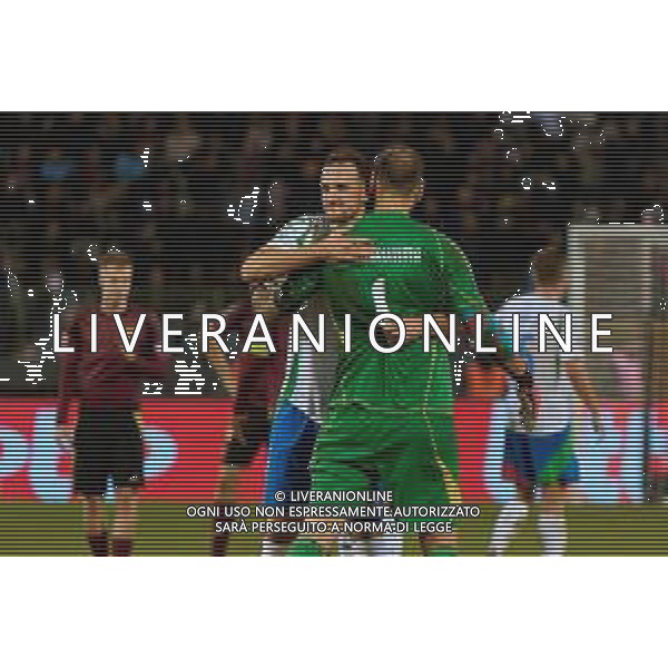 TVEM November 14, 2024 Brussels, Belgium - Belgium vs Italy - UEFA Nations League 2024/25, League A Group A2 match - King Baudouin Stadium. In the pic: Federico Gatti of Italy and Gianluigi Donnarumma of Italy celebrates the victory foto emmanuele mastrodonato-ag aldo liverani sas