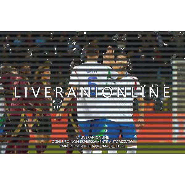 TVEM November 14, 2024 Brussels, Belgium - Belgium vs Italy - UEFA Nations League 2024/25, League A Group A2 match - King Baudouin Stadium. In the pic: Manuel Locatelli of Italy and Federico Gatti of Italy celebrates the victory foto emmanuele mastrodonato-ag aldo liverani sas