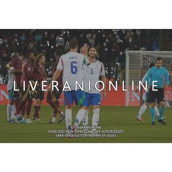 TVEM November 14, 2024 Brussels, Belgium - Belgium vs Italy - UEFA Nations League 2024/25, League A Group A2 match - King Baudouin Stadium. In the pic: Manuel Locatelli of Italy and Federico Gatti of Italy celebrates the victory foto emmanuele mastrodonato-ag aldo liverani sas