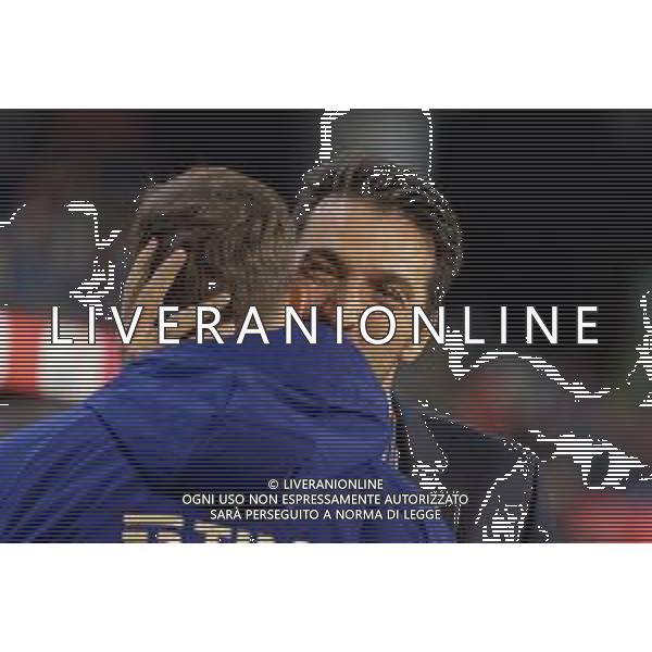 TVEM November 14, 2024 Brussels, Belgium - Belgium vs Italy - UEFA Nations League 2024/25, League A Group A2 match - King Baudouin Stadium. In the pic: Italy Head of Delegation Gianluigi Buffon and Daniel Maldini of Italy foto emmanuele mastrodonato-ag aldo liverani sas