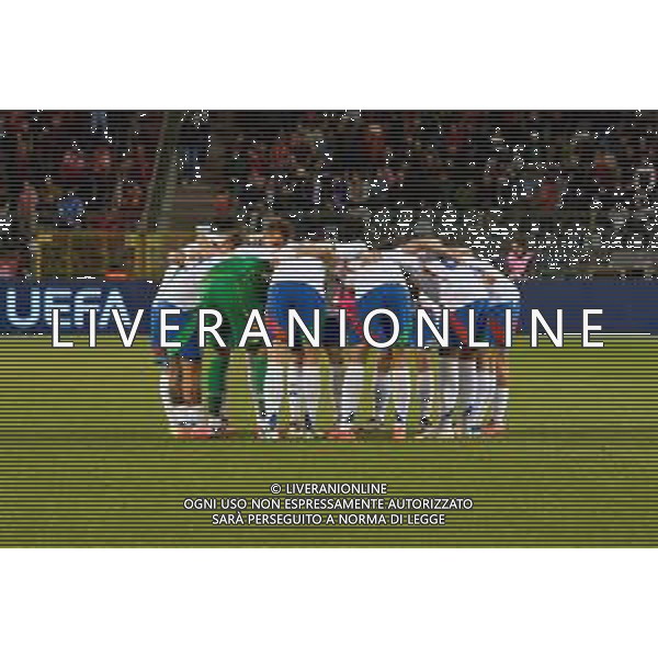 TVEM November 14, 2024 Brussels, Belgium - Belgium vs Italy - UEFA Nations League 2024/25, League A Group A2 match - King Baudouin Stadium. In the pic: The Italy players hug each other foto emmanuele mastrodonato-ag aldo liverani sas