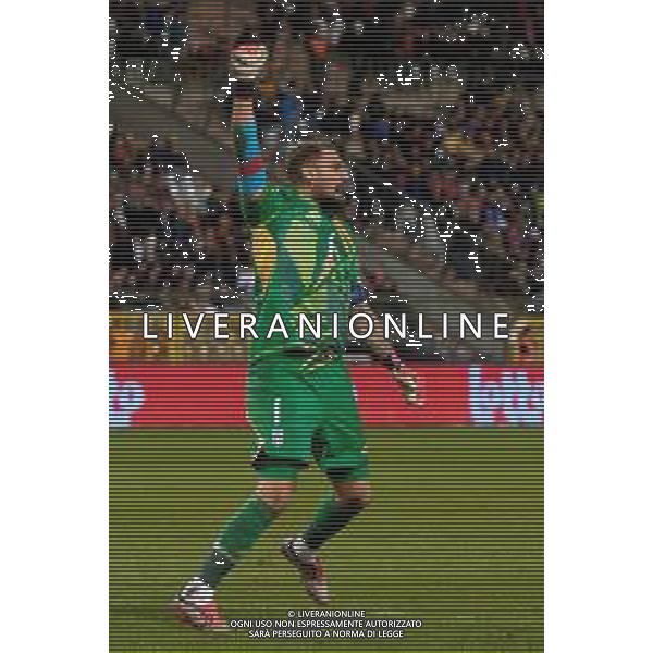 TVEM November 14, 2024 Brussels, Belgium - Belgium vs Italy - UEFA Nations League 2024/25, League A Group A2 match - King Baudouin Stadium. In the pic: Gianluigi Donnarumma of Italy celebrates the victory FOTO EMMANUELE MASTRODONATO-AG ALDO LIVERANI SAS