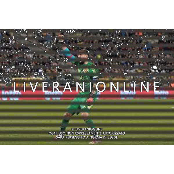 TVEM November 14, 2024 Brussels, Belgium - Belgium vs Italy - UEFA Nations League 2024/25, League A Group A2 match - King Baudouin Stadium. In the pic: Gianluigi Donnarumma of Italy celebrates the victory FOTO EMMANUELE MASTRODONATO-AG ALDO LIVERANI SAS