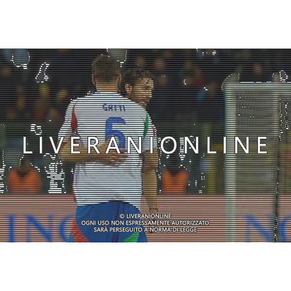 TVEM November 14, 2024 Brussels, Belgium - Belgium vs Italy - UEFA Nations League 2024/25, League A Group A2 match - King Baudouin Stadium. In the pic: Manuel Locatelli of Italy and Federico Gatti of Italy celebrates the victory FOTO EMMANUELE MASTRODONATO-AG ALDO LIVERANI SAS