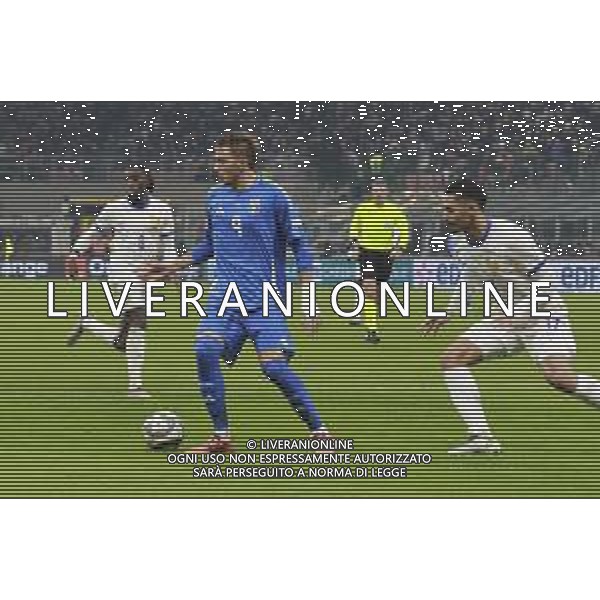 Matteo Retegui of Italy play the ball during Italy vs France, matchday 6 of League A of Uefa Nations League 2025, game at Giuseppe Meazza - San Siro stadium in Milano (MI), Italy, on November 17, 2024. (Photo by Davide Casentini)- AGENZIA ALDO LIVERANI SAS