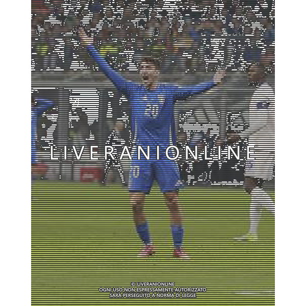 Andrea cambiaso of Italy gestures during Italy vs France, matchday 6 of League A of Uefa Nations League 2025, game at Giuseppe Meazza - San Siro stadium in Milano (MI), Italy, on November 17, 2024. (Photo by Davide Casentini)- AGENZIA ALDO LIVERANI SAS