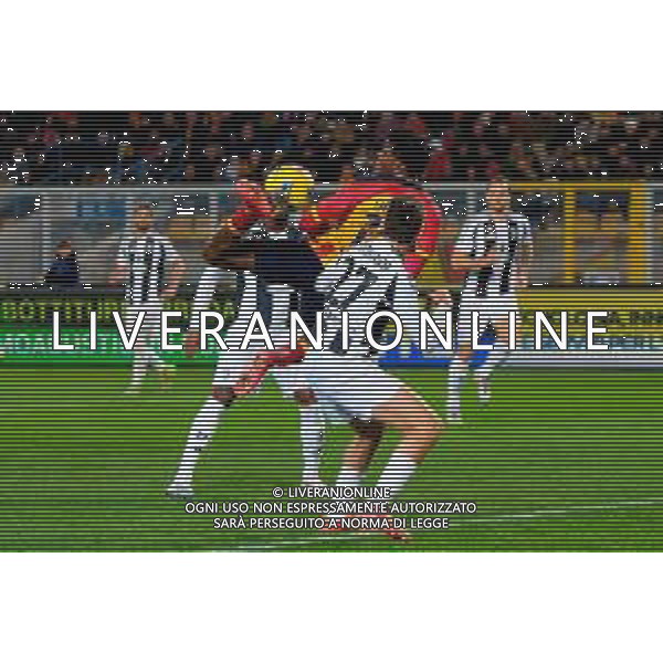 TVEM December 01, 2024 Lecce, Italy - US Lecce vs Juventus FC - Italian soccer serie A 2024/25 - Via Del Mare Stadium. In the pic: Patrick Dorgu of US Lecce in action against Andrea Cambiaso of Juventus ©Emmanuele Mastrodonato - AGENZIA ALDO LIVERANI SAS