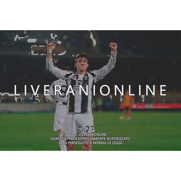 TVEM December 01, 2024 Lecce, Italy - US Lecce vs Juventus FC - Italian soccer serie A 2024/25 - Via Del Mare Stadium. In the pic: Andrea Cambiaso of Juventus celebrates after scoring a goal ©Emmanuele Mastrodonato - AGENZIA ALDO LIVERANI SAS