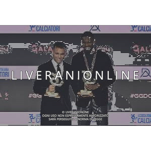 TVRG Gala Calcio 2024 nella foto premiazioni migliori attaccanti, Lautaro Martinez (Inter) e Marcus Thuram (Inter) Milano 02-12-2024 Gran Gala del Calcio 2024, l\'appuntamento organizzato dall\'AIC Associazione Italiana Calciatori per premiare i protagonisti della stagione 2023-2024 foto Roberto Garavaglia/ag. Aldo Liverani sas