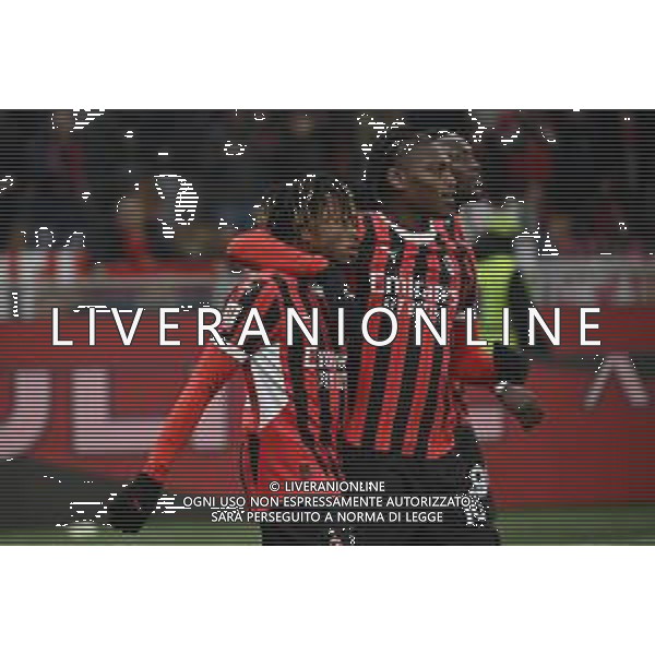 Milan vs Sassuolo nella foto Samuel Chukwueze (Milan) e Rafael Leao (Milan) esultanza dopo il gol dell\'1 a 0 Milano 03-12-2024 Stadio Giuseppe Meazza - San Siro Coppa Italia Frecciarossa - ottavi di finale foto Roberto Garavaglia/Agenzia Aldo Liverani sas- AGENZIA ALDO LIVERANI SAS