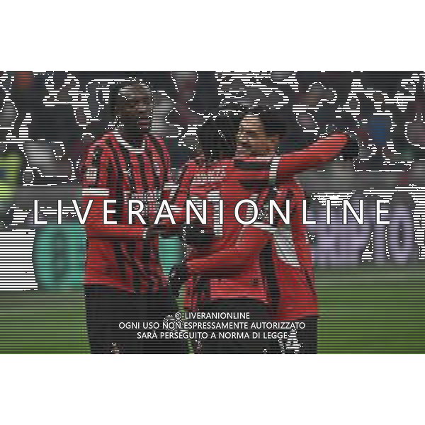 Milan vs Sassuolo nella foto esultanza Milan dopo il gol dell\'1 a 0 Milano 03-12-2024 Stadio Giuseppe Meazza - San Siro Coppa Italia Frecciarossa - ottavi di finale foto Roberto Garavaglia/Agenzia Aldo Liverani sas- AGENZIA ALDO LIVERANI SAS
