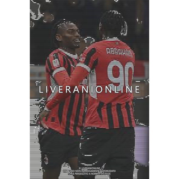 Milan vs Sassuolo nella foto Rafael Leao (Milan) SX e Tammy Abraham (Milan) DX esultanza dopo il gol del 4 a 0 Milano 03-12-2024 Stadio Giuseppe Meazza - San Siro Coppa Italia Frecciarossa - ottavi di finale foto Roberto Garavaglia/Agenzia Aldo Liverani sas
