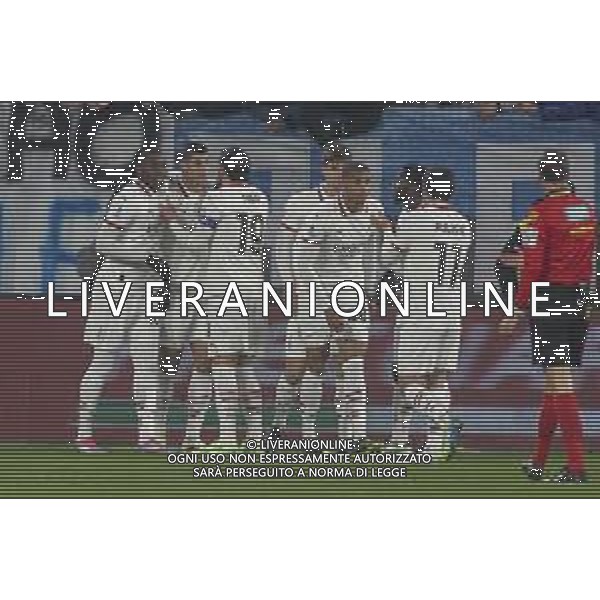 Alvaro Morata of AC Milan celebrates after scoring during Atalanta BC vs AC Milan, 15° Serie A Enilive 2024-25 game at Gewiss stadium in Bergamo (BG), Italy, on Dicember 06, 2024. (Photo by Davide Casentini)- AGENZIA ALDO LIVERANI SAS