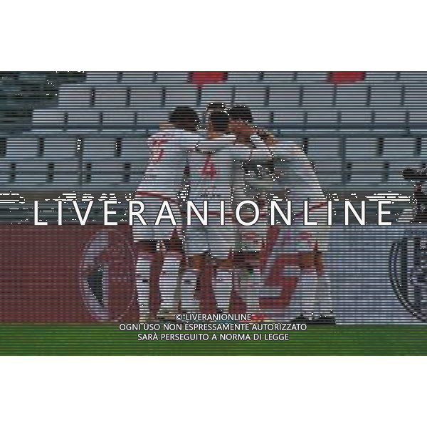 December 07, 2024 Bari, Italy - SSC Bari vs Cesena FC - Italian soccer serie B 2024/25 - San Nicola Stadium. In the pic: Mehdi Emile Dorval of SSC Bari celebrates after scoring a goal with teammates ©Emmanuele Mastrodonato - AGENZIA ALDO LIVERANI SAS