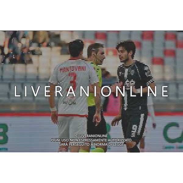 December 07, 2024 Bari, Italy - SSC Bari vs Cesena FC - Italian soccer serie B 2024/25 - San Nicola Stadium. In the pic: Cristian Shpendi of Cesena FC and the referee Alberto Santoro of Messina ©Emmanuele Mastrodonato - AGENZIA ALDO LIVERANI SAS