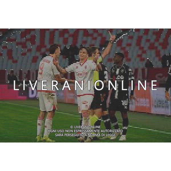 December 07, 2024 Bari, Italy - SSC Bari vs Cesena FC - Italian soccer serie B 2024/25 - San Nicola Stadium. In the pic: Augustus Kargbo of Cesena FC receives a yellow card- ©Emmanuele Mastrodonato - AGENZIA ALDO LIVERANI SAS