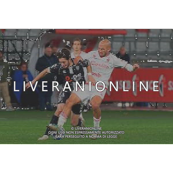 December 07, 2024 Bari, Italy - SSC Bari vs Cesena FC - Italian soccer serie B 2024/25 - San Nicola Stadium. In the pic: Cristian Shpendi of Cesena FC in action against Ahmad Benali of SSC Bari- ©Emmanuele Mastrodonato - AGENZIA ALDO LIVERANI SAS